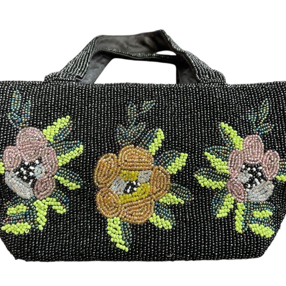 Christiana beaded purse evening bag floral GUC colorful Snap Closure Clean in
